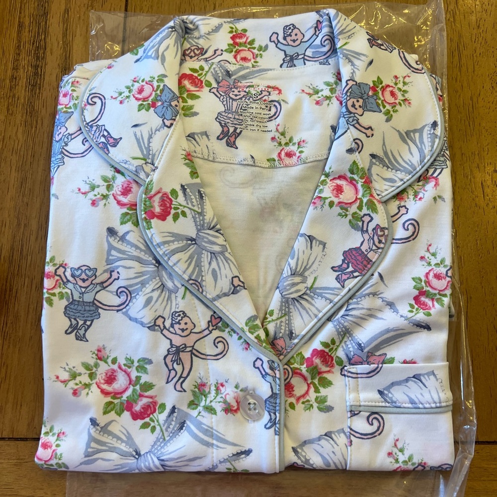 Roller Rabbit X LoveShackFancy Rosa Beaux Monkey Women’s Polo Pajamas Size Small